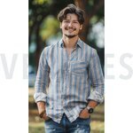 Double gauze blauwe strepen- double gauze