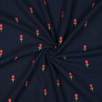 Double gauze navy met geborduurde tulpen- double gauze