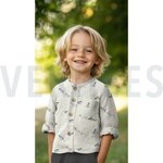 Double gauze ecru met geborduurde vliegtuigen- double gauze