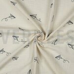 Double gauze ecru met geborduurde vliegtuigen- double gauze
