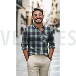 groen geruit -linnen/viscose