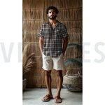 bruin geruit -linnen/viscose