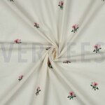 KATOENEN VOILE KRINKEL EMBROIDERY BLOEMEN - GEBROKEN WIT - fijne katoen