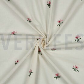 KATOENEN VOILE KRINKEL EMBROIDERY BLOEMEN - GEBROKEN WIT - fijne katoen