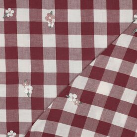 vichy geborduurd bloem roos - double gauze