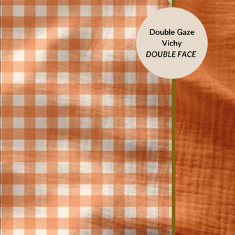 DOUBLE GAUZE VICHY ORANJE - double gauze