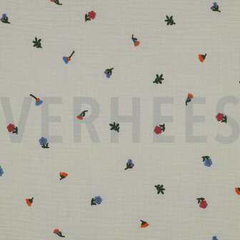 Double gauze geborduurde bloemen- double gauze