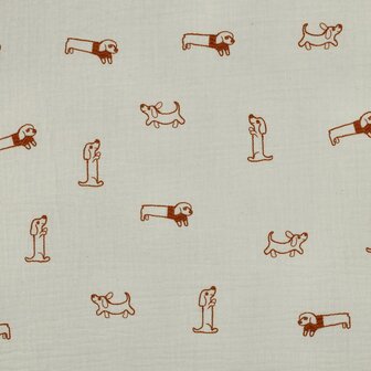 Double gauze ecru met geborduurde HONDJES- double gauze