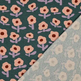 RIB JERSEY GOTS bloemen groen - jersey