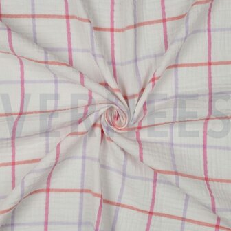 200 x 140 cm Double gauze ruiten roos- double gauze