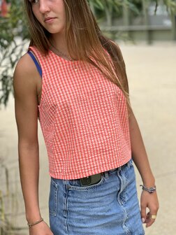 COTTON SEERSUCKER fluo roos geruit - seersucker