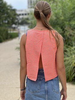 COTTON SEERSUCKER fluo roos geruit - seersucker