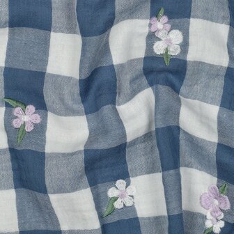 vichy geborduurd bloem blauw - double gauze