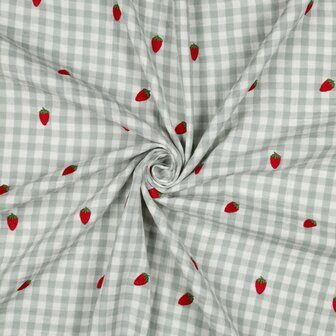 vichy geborduurd aardbei - double gauze