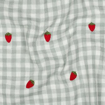 vichy geborduurd aardbei - double gauze