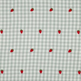 vichy geborduurd aardbei - double gauze