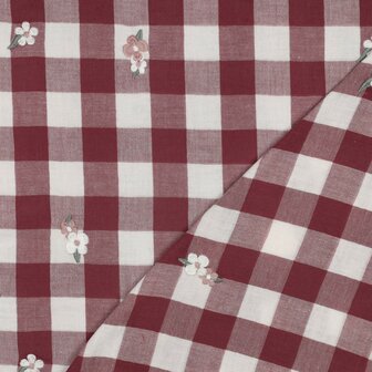 vichy geborduurd bloem roos - double gauze
