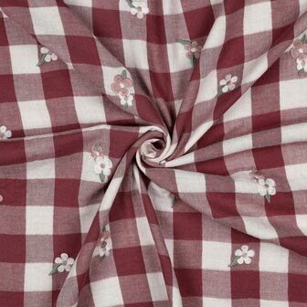vichy geborduurd bloem roos - double gauze