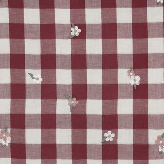vichy geborduurd bloem roos - double gauze