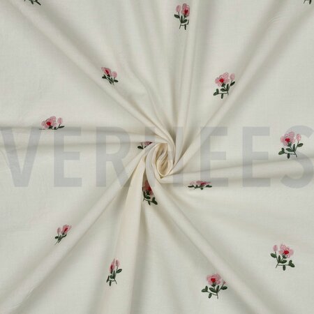 KATOENEN VOILE KRINKEL EMBROIDERY BLOEMEN - GEBROKEN WIT - fijne katoen