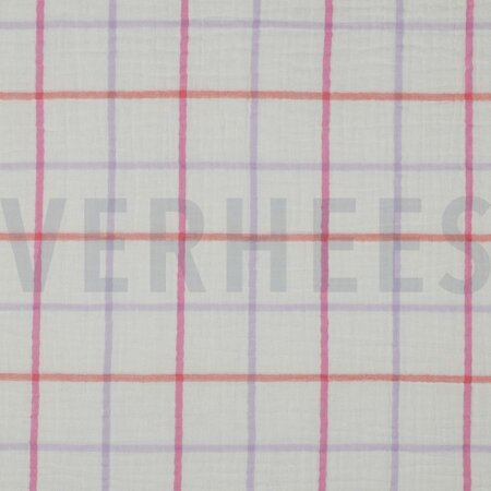 200 x 140 cm Double gauze ruiten roos- double gauze