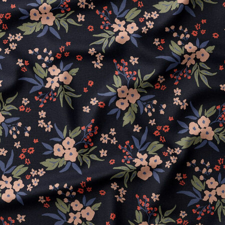 Bloemen op donkerblauw - velours
