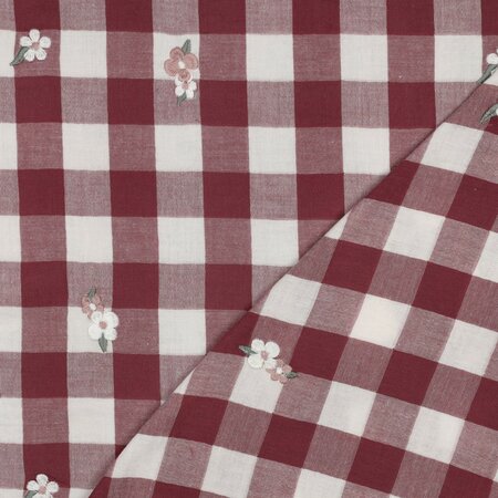 vichy geborduurd bloem roos - double gauze
