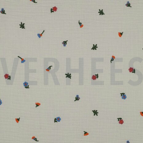 Double gauze geborduurde bloemen- double gauze