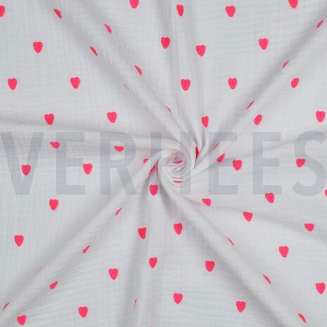 Double gauze wit met geborduurde hartjes- double gauze