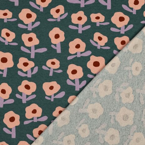 RIB JERSEY GOTS bloemen groen - jersey