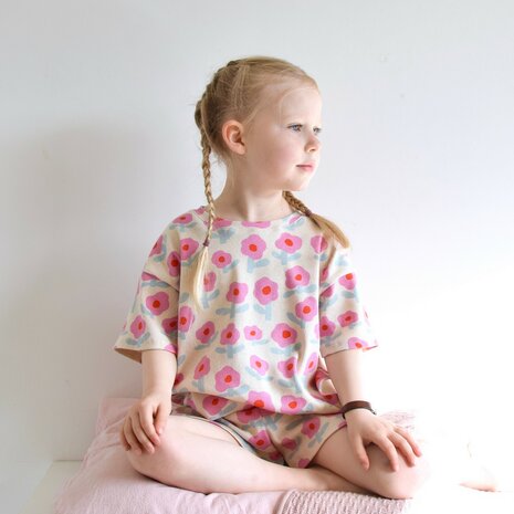 RIB JERSEY GOTS bloemen groen - jersey