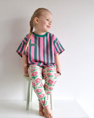 RIB JERSEY GOTS bloemen groen - jersey