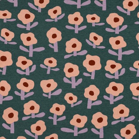RIB JERSEY GOTS bloemen groen - jersey