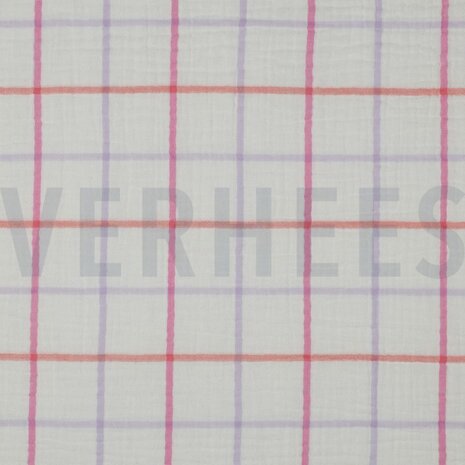 200 x 140 cm Double gauze ruiten roos- double gauze