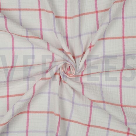 200 x 140 cm Double gauze ruiten roos- double gauze