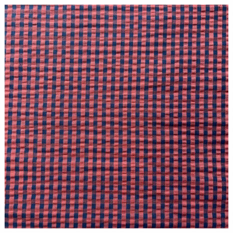 COTTON SEERSUCKER navy/bordeaux geruit - seersucker