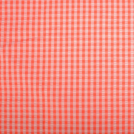 COTTON SEERSUCKER fluo roos geruit - seersucker
