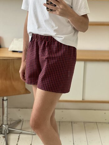 COTTON SEERSUCKER navy/bordeaux geruit - seersucker