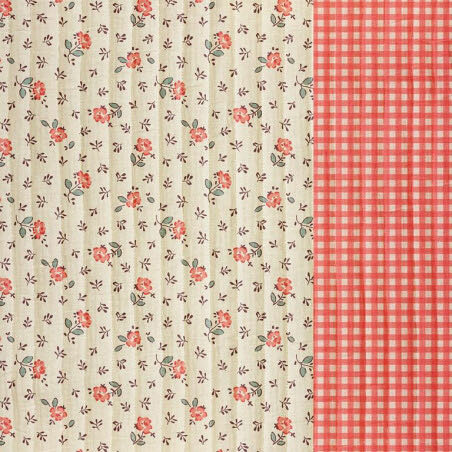 Bloemen/fluo ruitjes - gematelasserde stof
