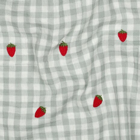 vichy geborduurd aardbei - double gauze
