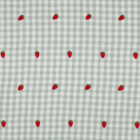 vichy geborduurd aardbei - double gauze