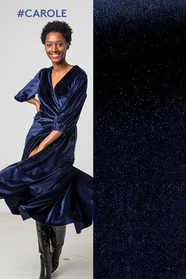 Carolle blauw met glitter - rekbare velours