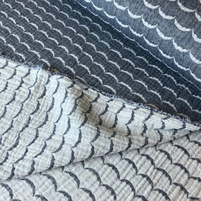 white waves on dark grey blue - triple gauze