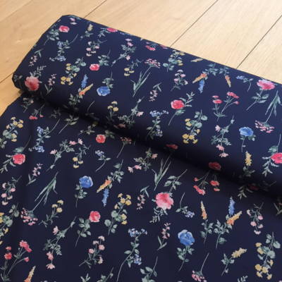 flowers on blue - cotton