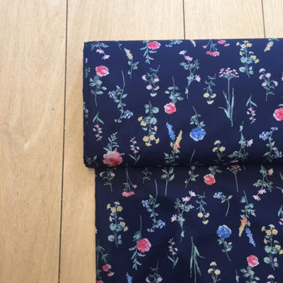 flowers on blue - cotton