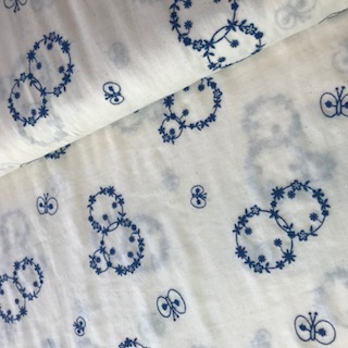 white with blue embroidery -double gauze