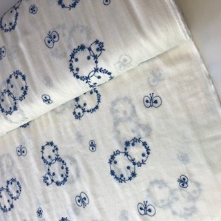 white with blue embroidery -double gauze