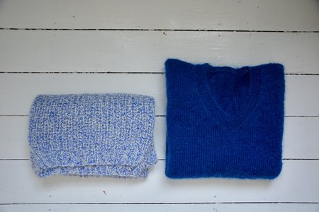 breipakket sjaal in blauw chiné
