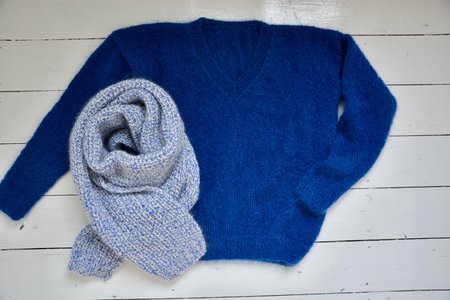 breipakket sjaal in blauw chiné