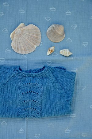 Breipakketje trui blauw schelpjes